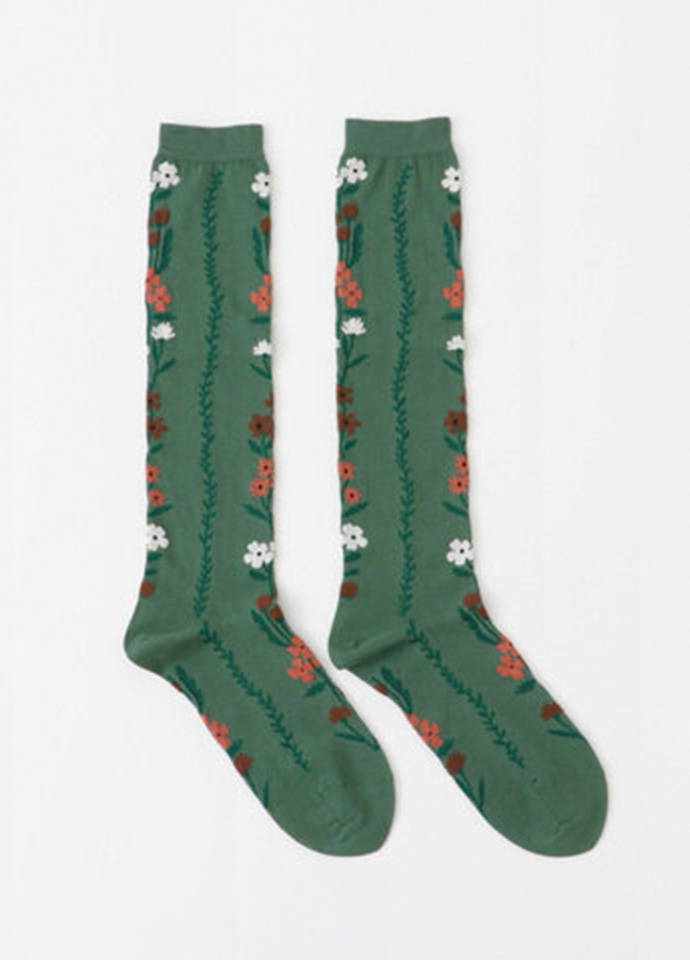 串珠花圈高筒織紋襪